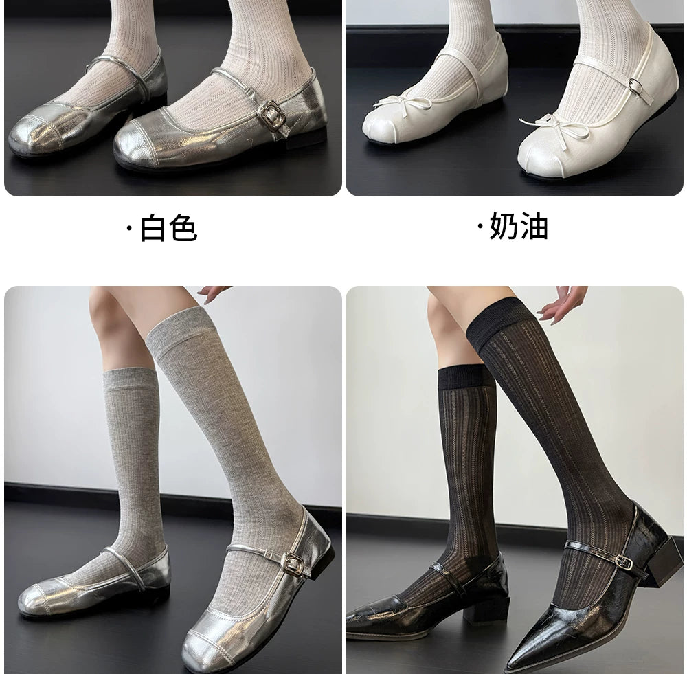Ballet Style Crew Socks | Thin Breathable Summer Calf Socks for Women