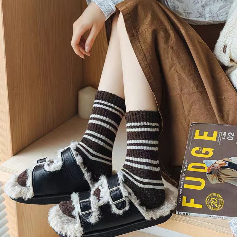 Cozy Striped Crew Socks for Women | Thick Warm Winter Socks