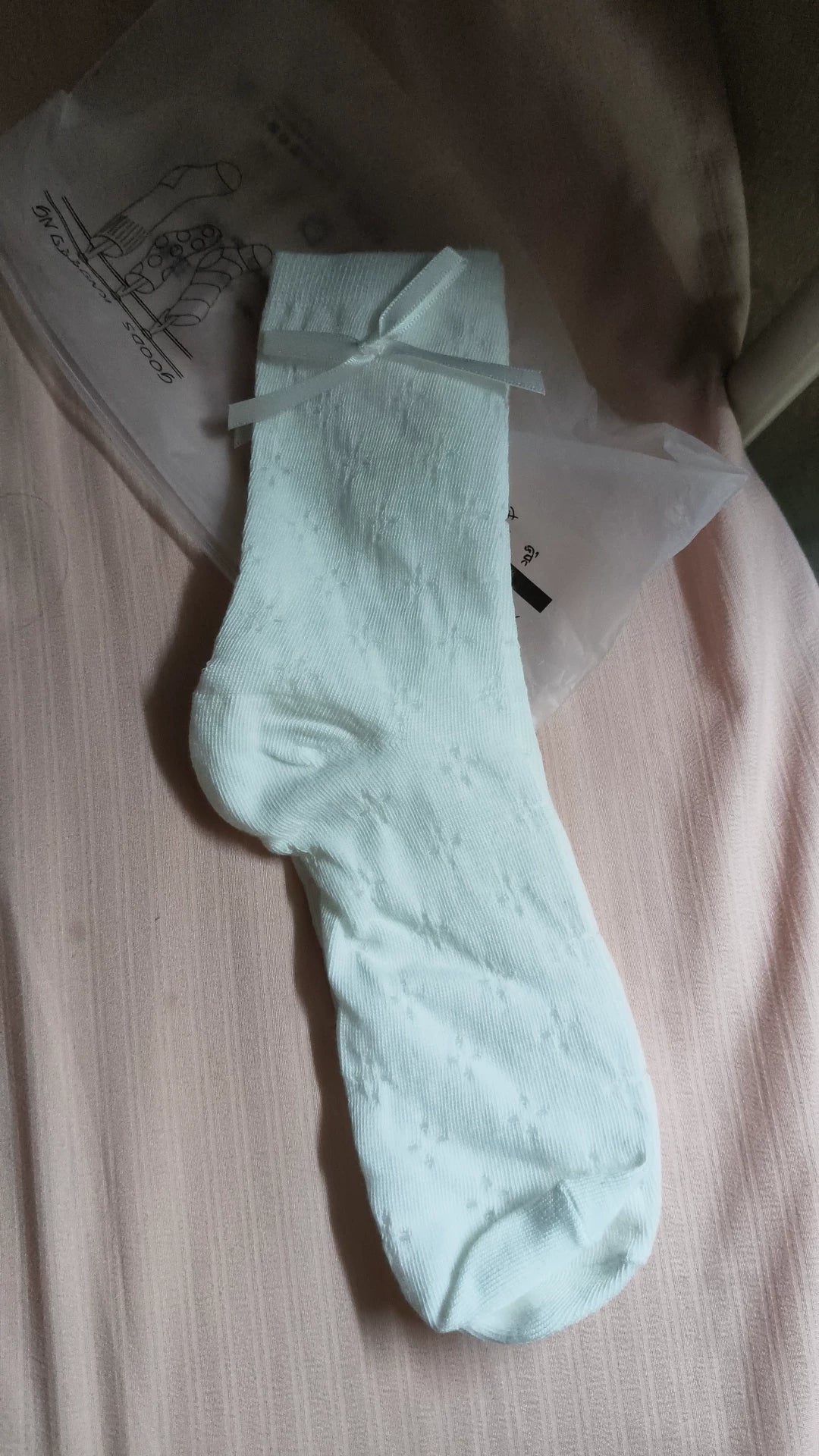White Bow Crew Socks for Women | Breathable Summer Mid-Calf Socks