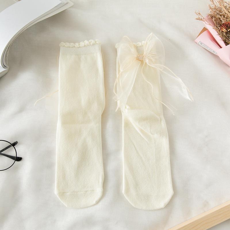 Sheer Bow Ruffle Crew Socks | Cute Lolita JK Socks for Women