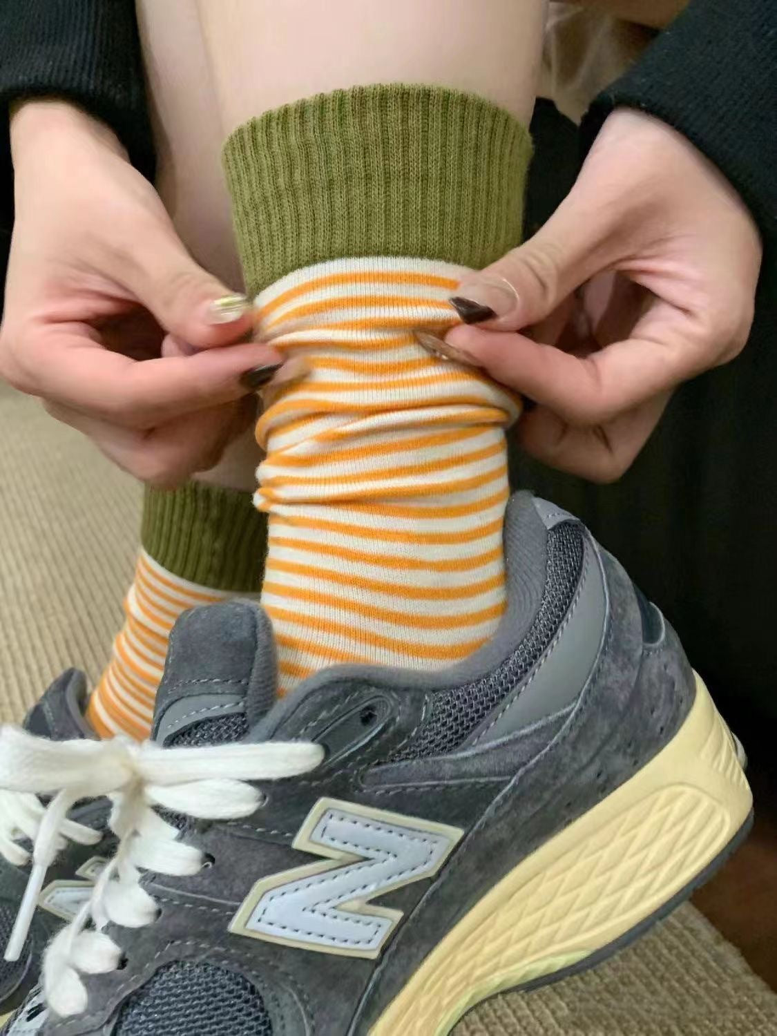 Women's Colorblock Striped Slouch Crew Socks | Casual Cotton Socks