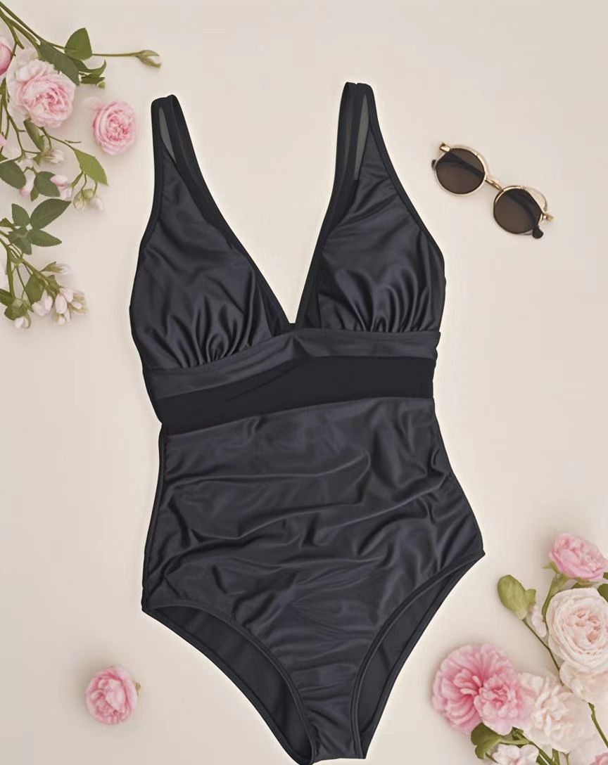 Sheer Mesh Sexy Black One-Piece Swimsuit | Women's Beach Swimwear