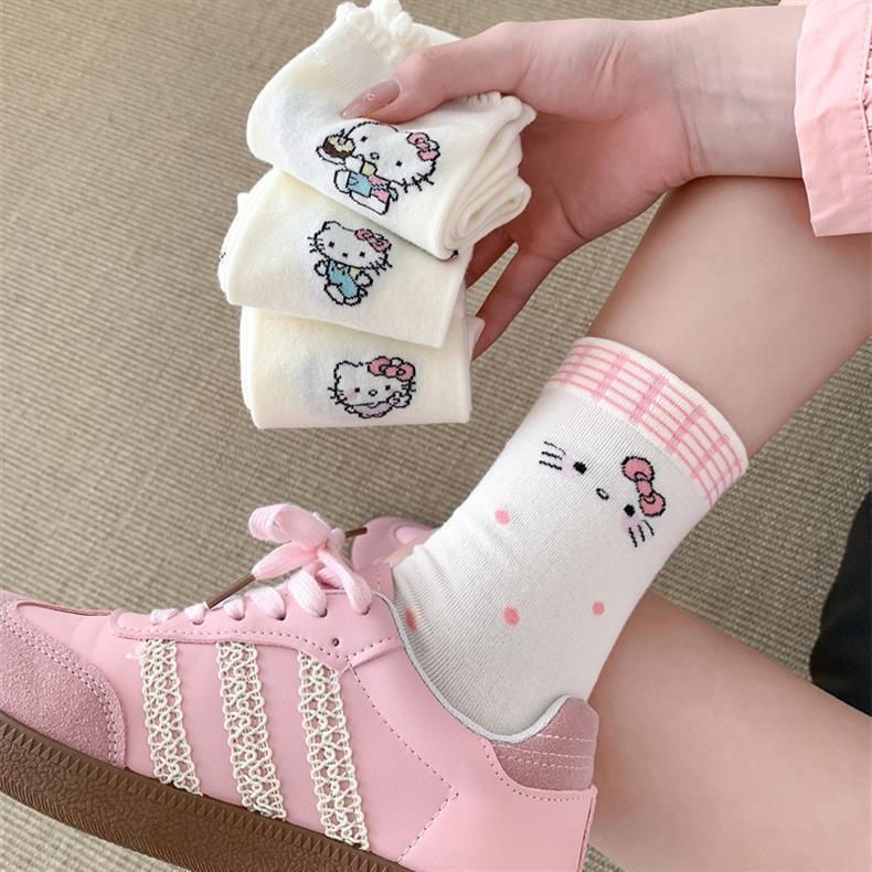 Cute Novelty Crew Socks | Kawaii Cat Print Socks for Women