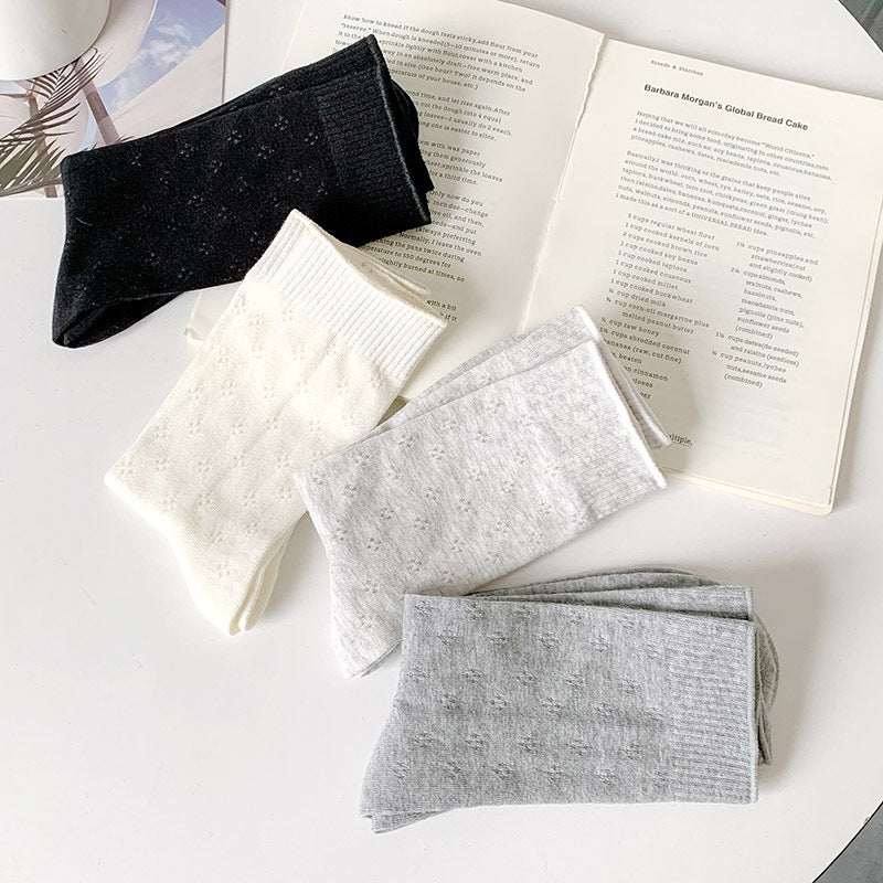 Clover Pattern Crew Socks for Women | Breathable Thin Summer Socks