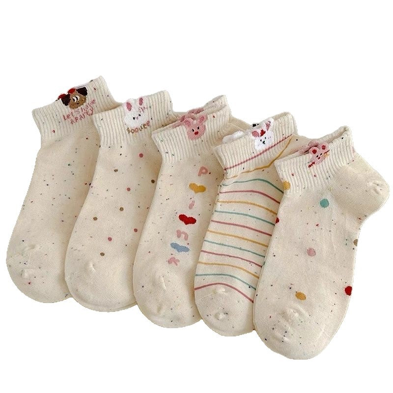 Cute 3D Cartoon Ankle Socks for Women | Speckled Cotton Low Cut
