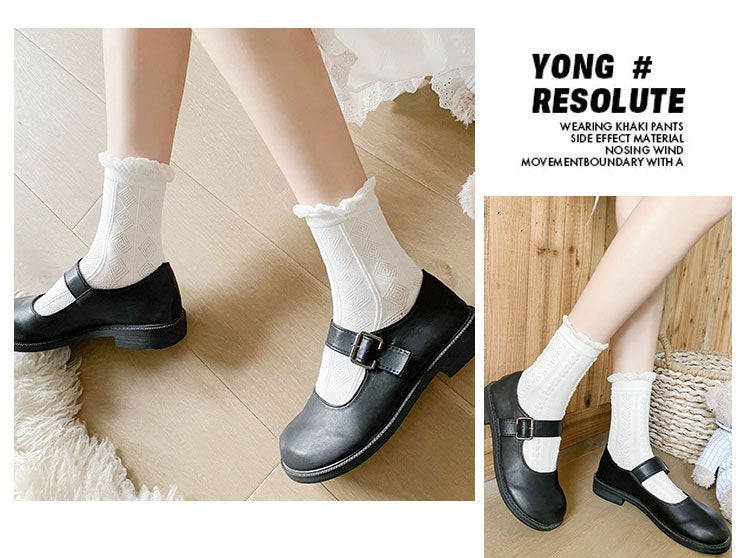 White Ruffled Crew Socks | Cute JK Style Cotton Women's Socks