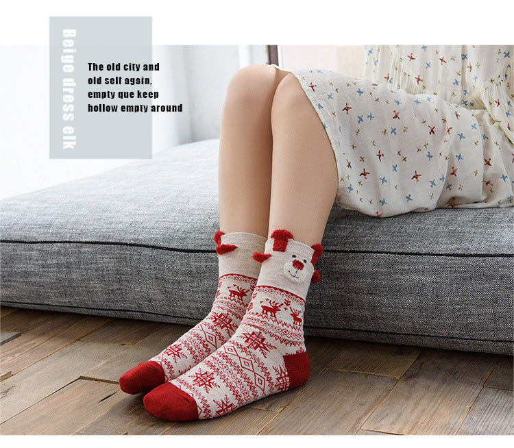 3D Reindeer Christmas Novelty Crew Socks for Women