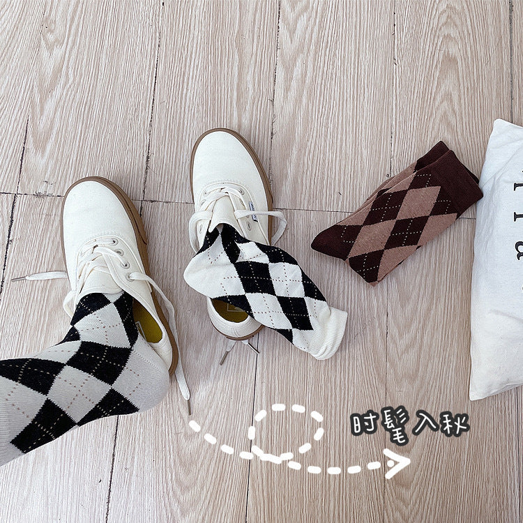 Argyle Patterned Crew Socks for Women | Trendy Slouch Mid-Calf Socks