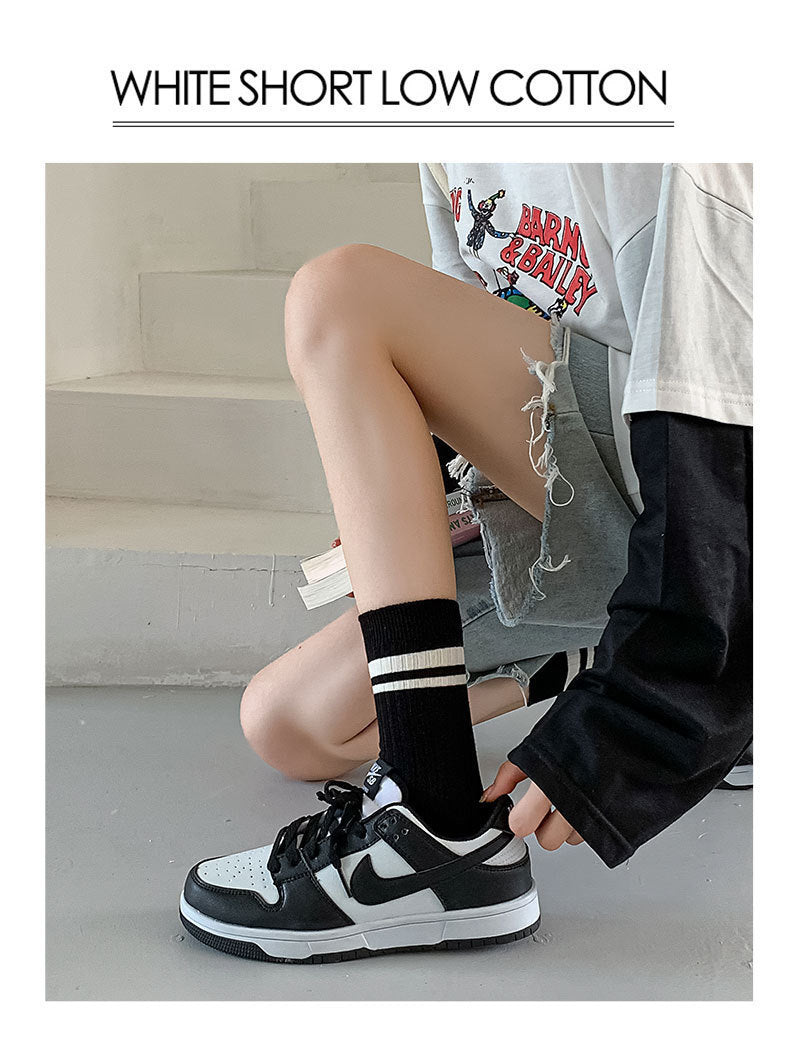 Breathable Striped Crew Socks for Women | Black White Trendy Casual Socks