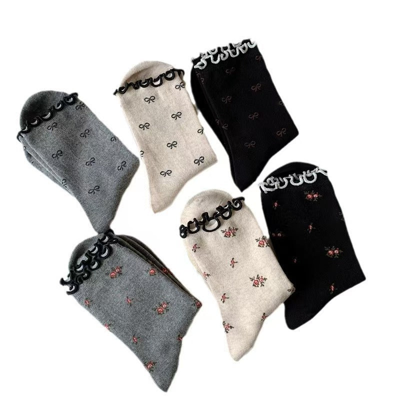 Vintage Ruffled Crew Socks | Cute Patterned Women's Everyday Socks