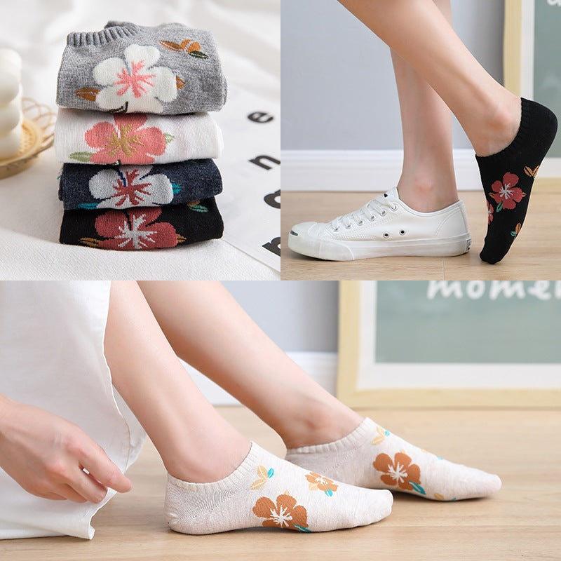 Floral No-Show Socks for Women | Soft Cotton Low Cut Socks