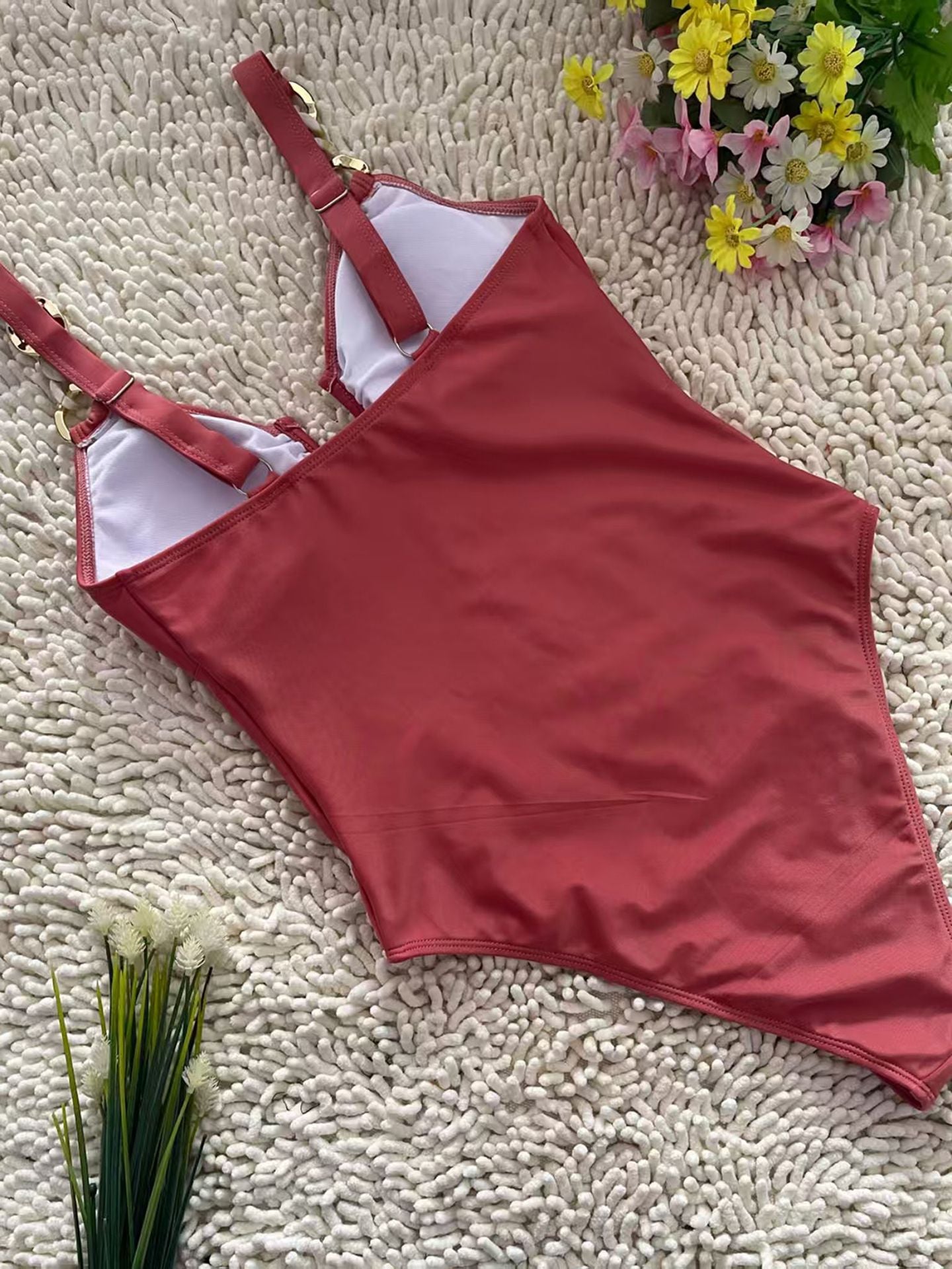 Solid Keyhole V-Neck One-Piece Swimsuit | Sexy Women's Beach Swimwear