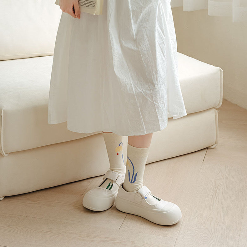 Cute Cream Novelty Crew Socks for Women | Casual Patterned Socks