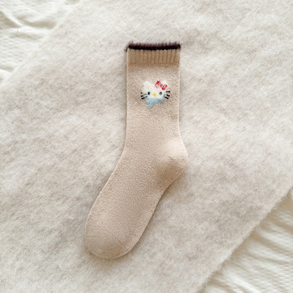 Cute Cozy Wool Crew Socks | Warm Winter Fuzzy Socks for Women