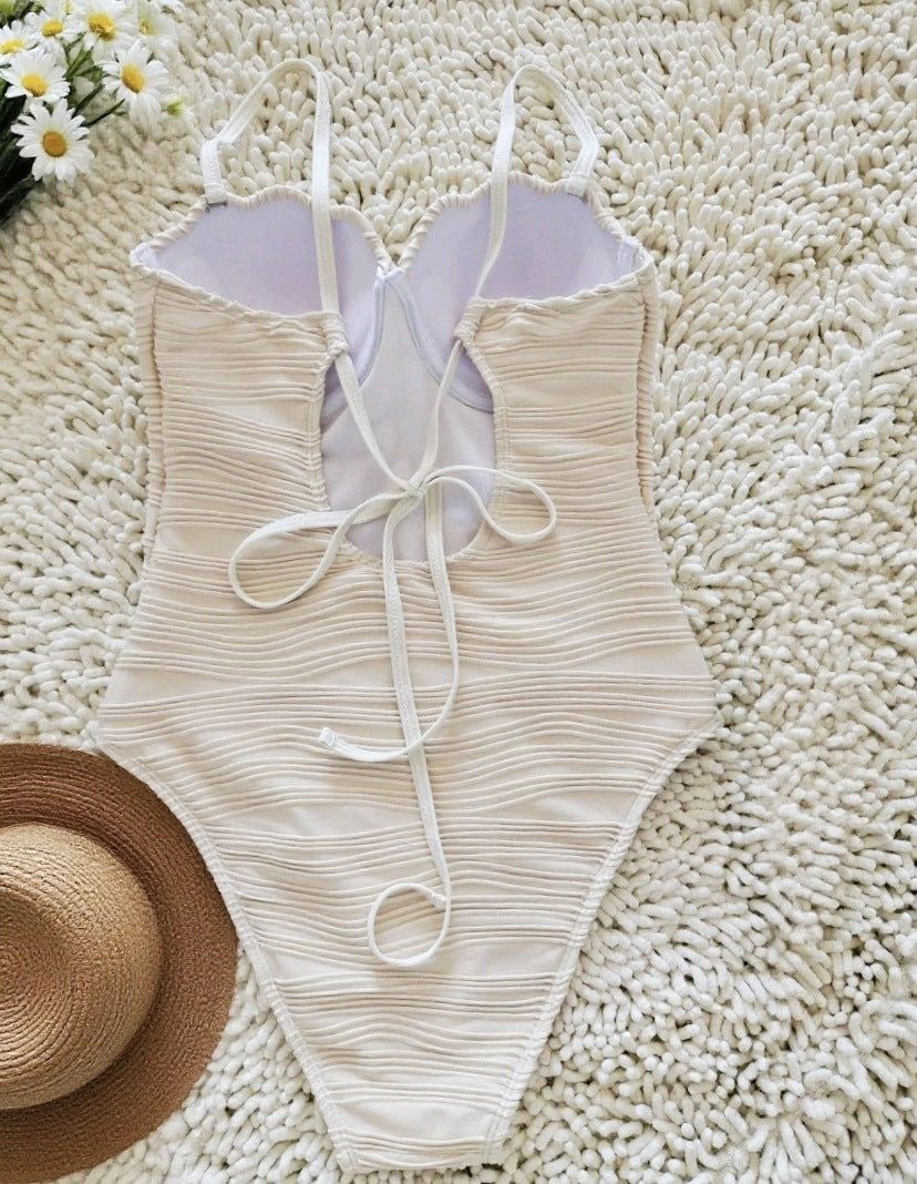 Shell Texture Halter One-Piece Swimsuit | Chic Women's Beach Swimwear