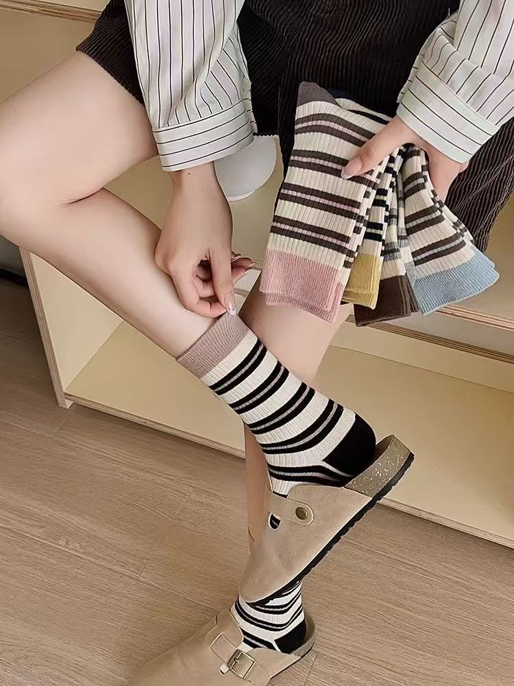 Striped Crew Socks for Women | Casual Trendy Everyday Cotton Socks