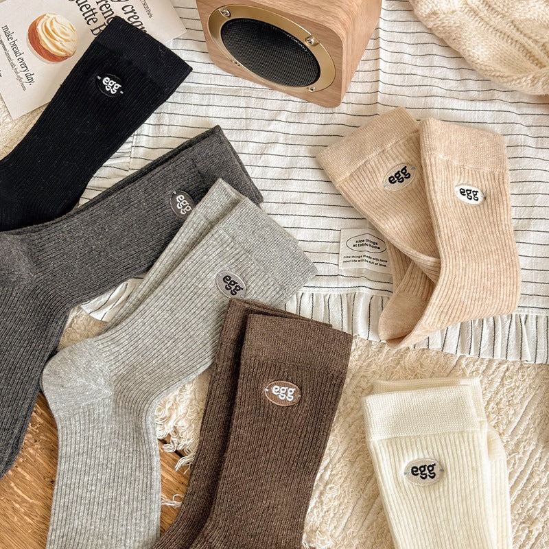 Women's Cotton Crew Socks | Embroidered Neutral Fall Socks