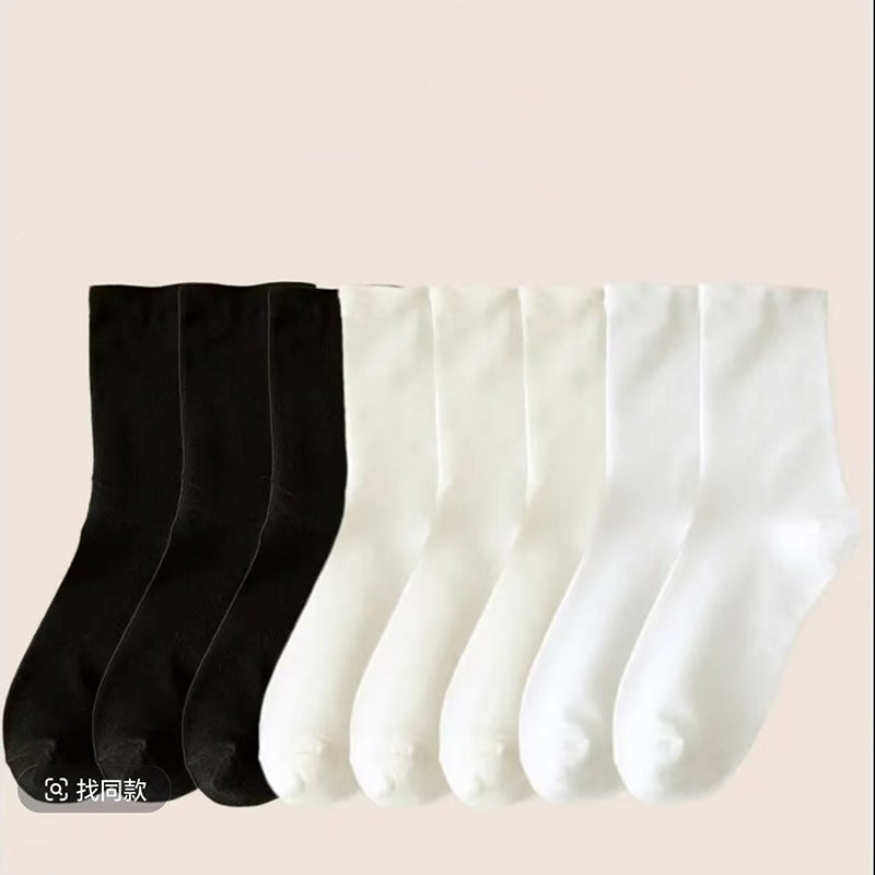 Solid Cotton Slouch Crew Socks for Women | Plain Mid Calf Socks