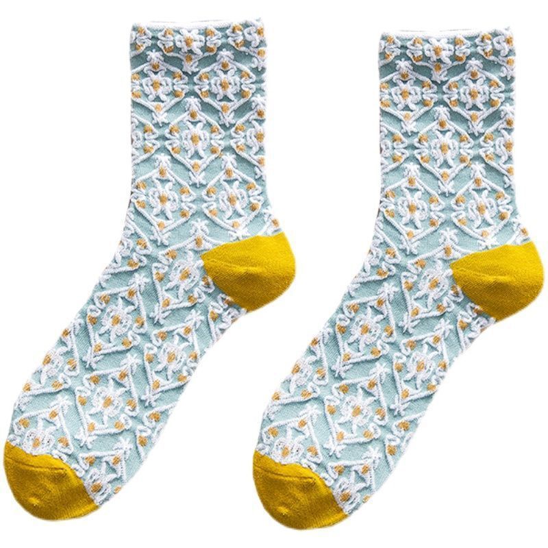 Vintage Floral Crew Socks for Women | Breathable Retro Cotton Socks