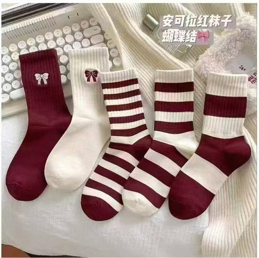 Cute Crew Socks for Women | Burgundy Casual Mid-Calf Socks