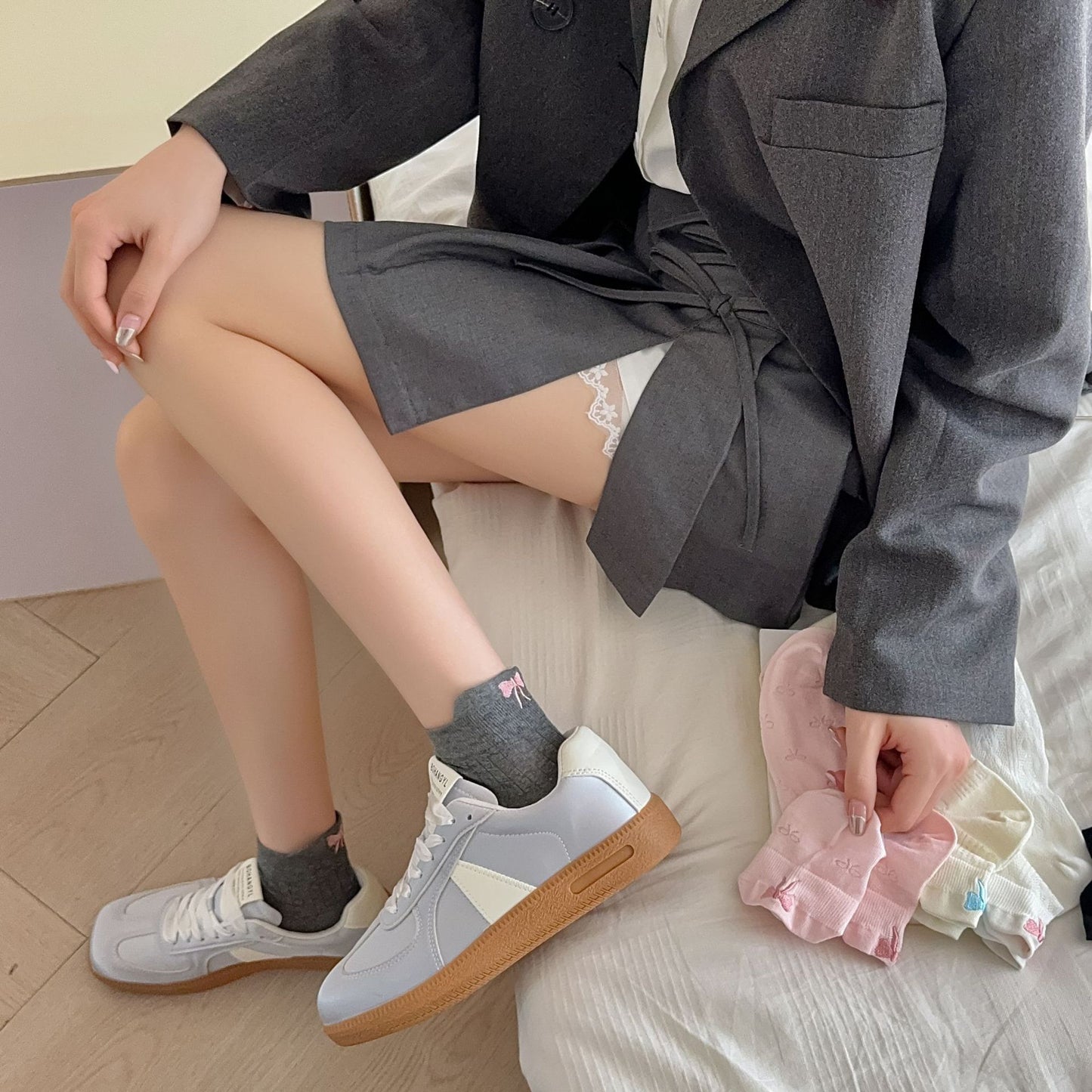 Embroidered Bow Ankle Socks | Thin Breathable Summer Socks