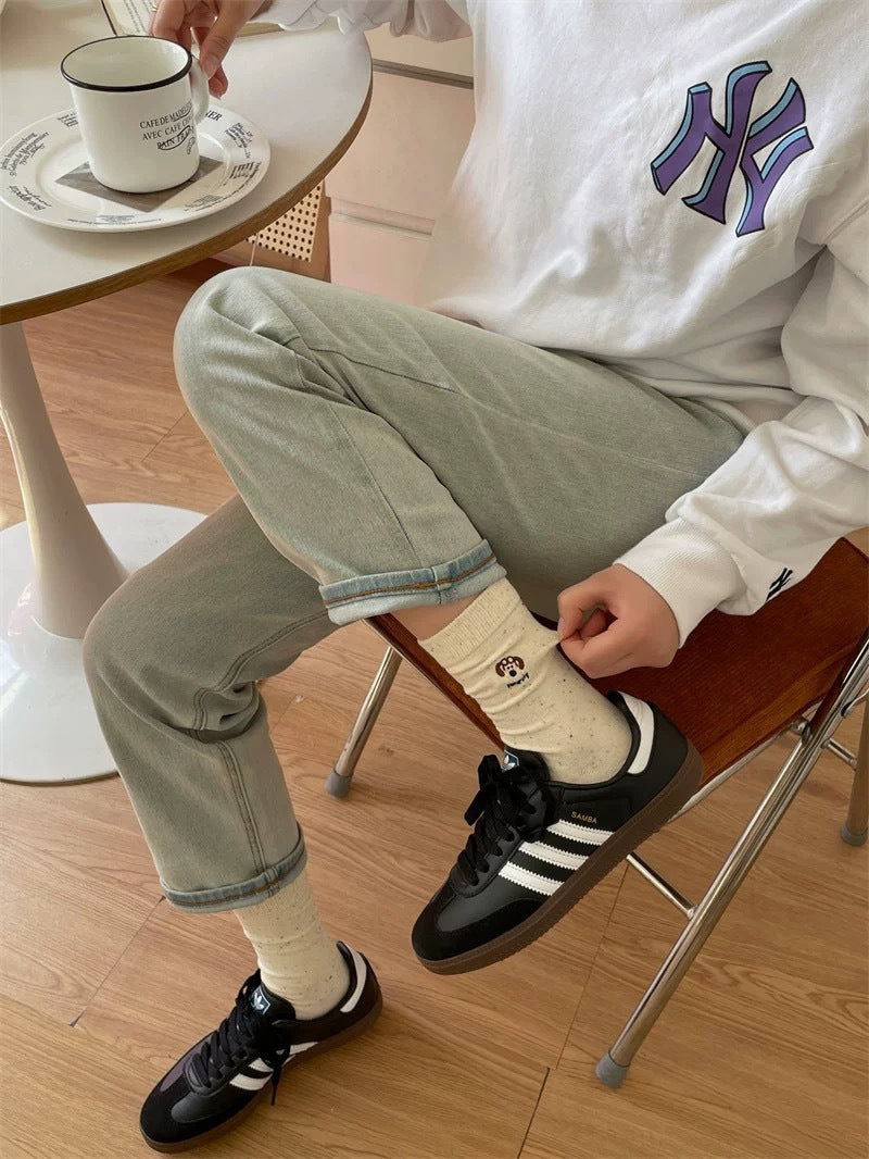 Cute Embroidered Crew Socks for Women | Soft Speckled Cotton Socks