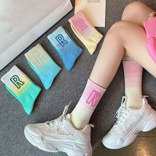 Gradient R Logo Crew Socks | Breathable Athletic Socks for Women