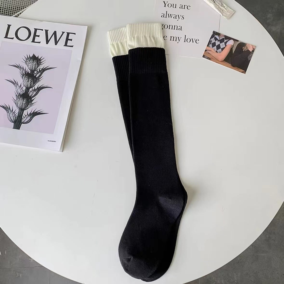 Two-Tone Double Cuff Calf Socks for Women | Slouch Knee High Socks