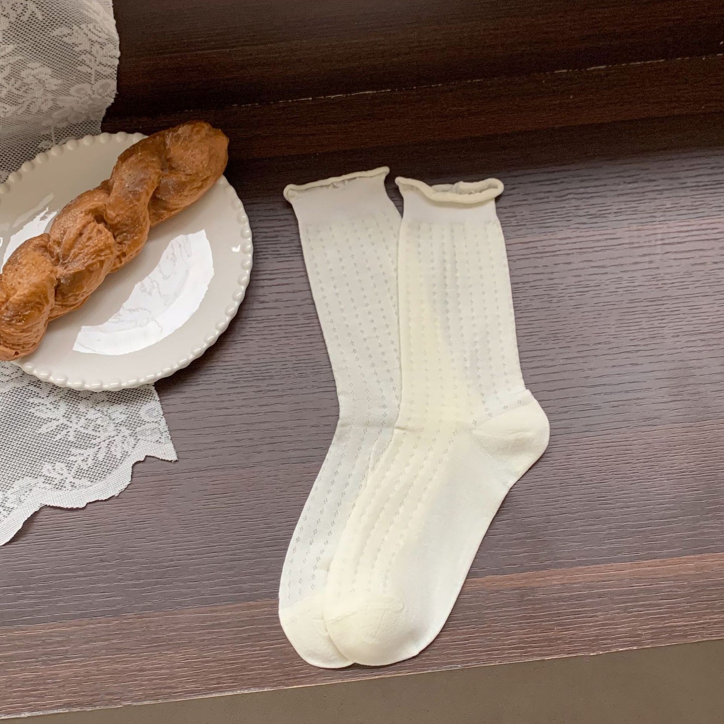 Sheer Cotton Crew Socks | Thin Summer Mid-Calf for Women