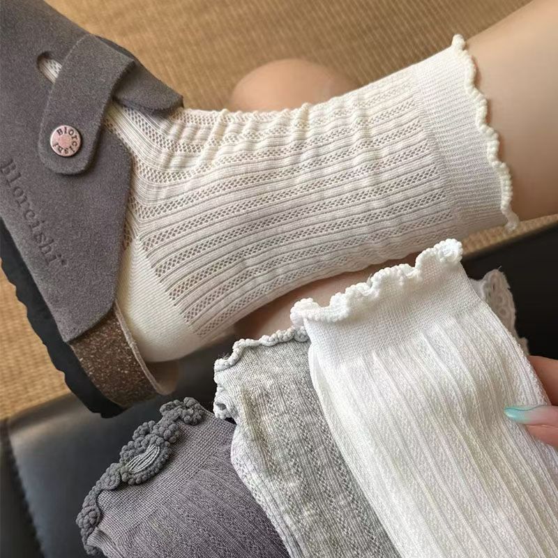 Ruffled Mesh Crew Socks for Women | Breathable Summer Ballet Socks
