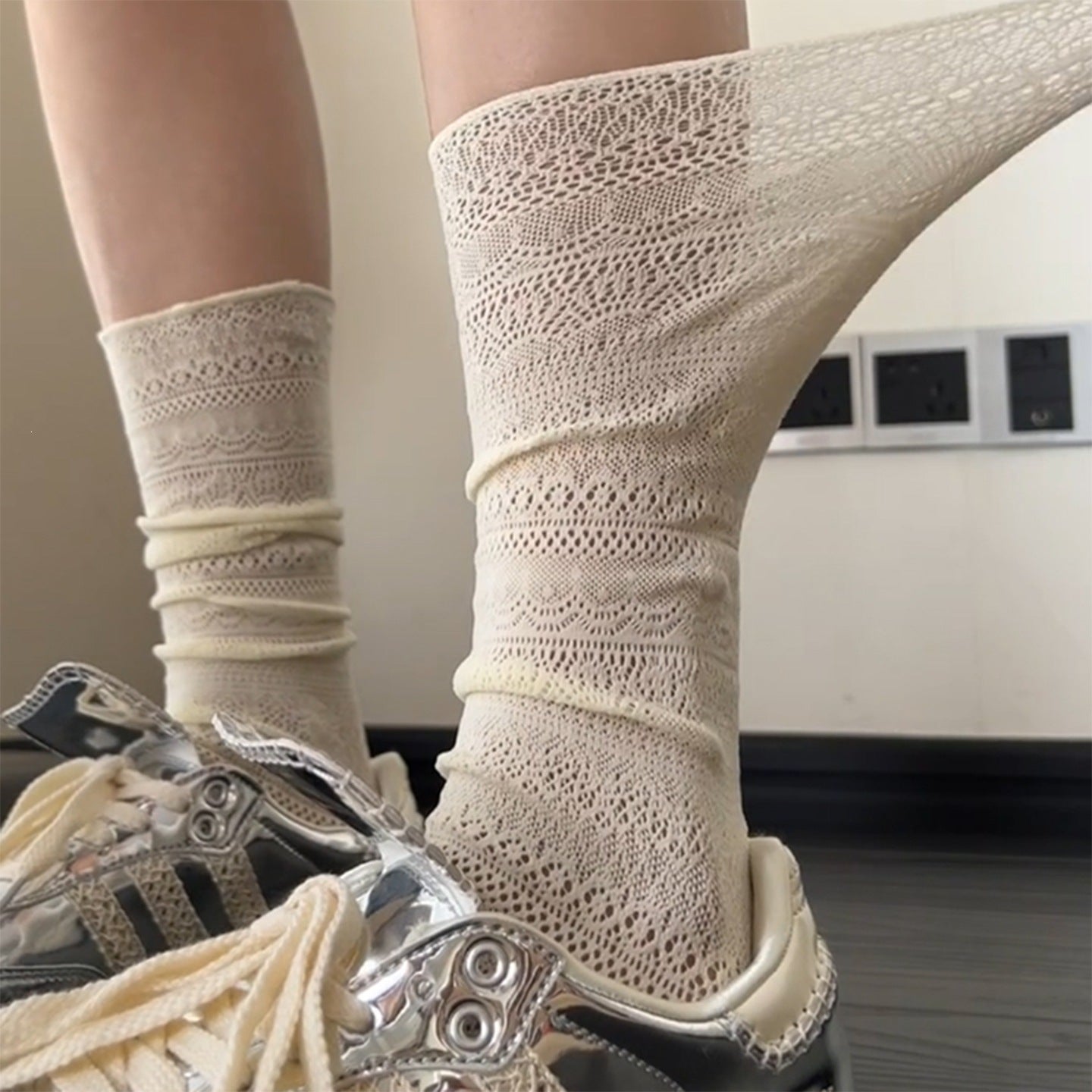 Lace Slouch Crew Socks | Breathable Mesh Ballet Socks for Women