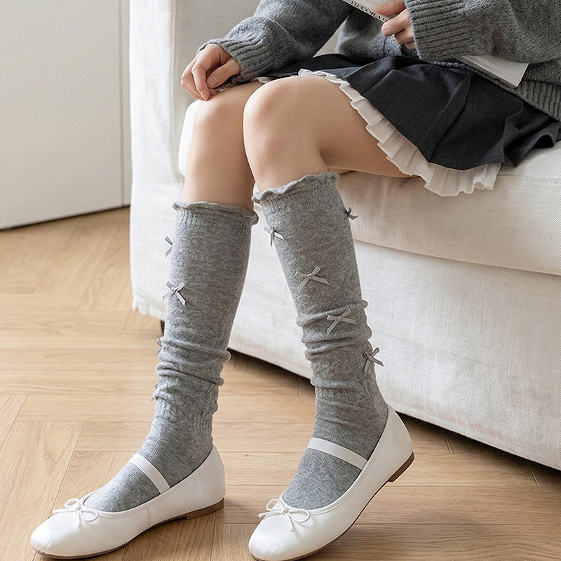Bow Accent Slouch Socks | Thin Summer Calf Socks for Women