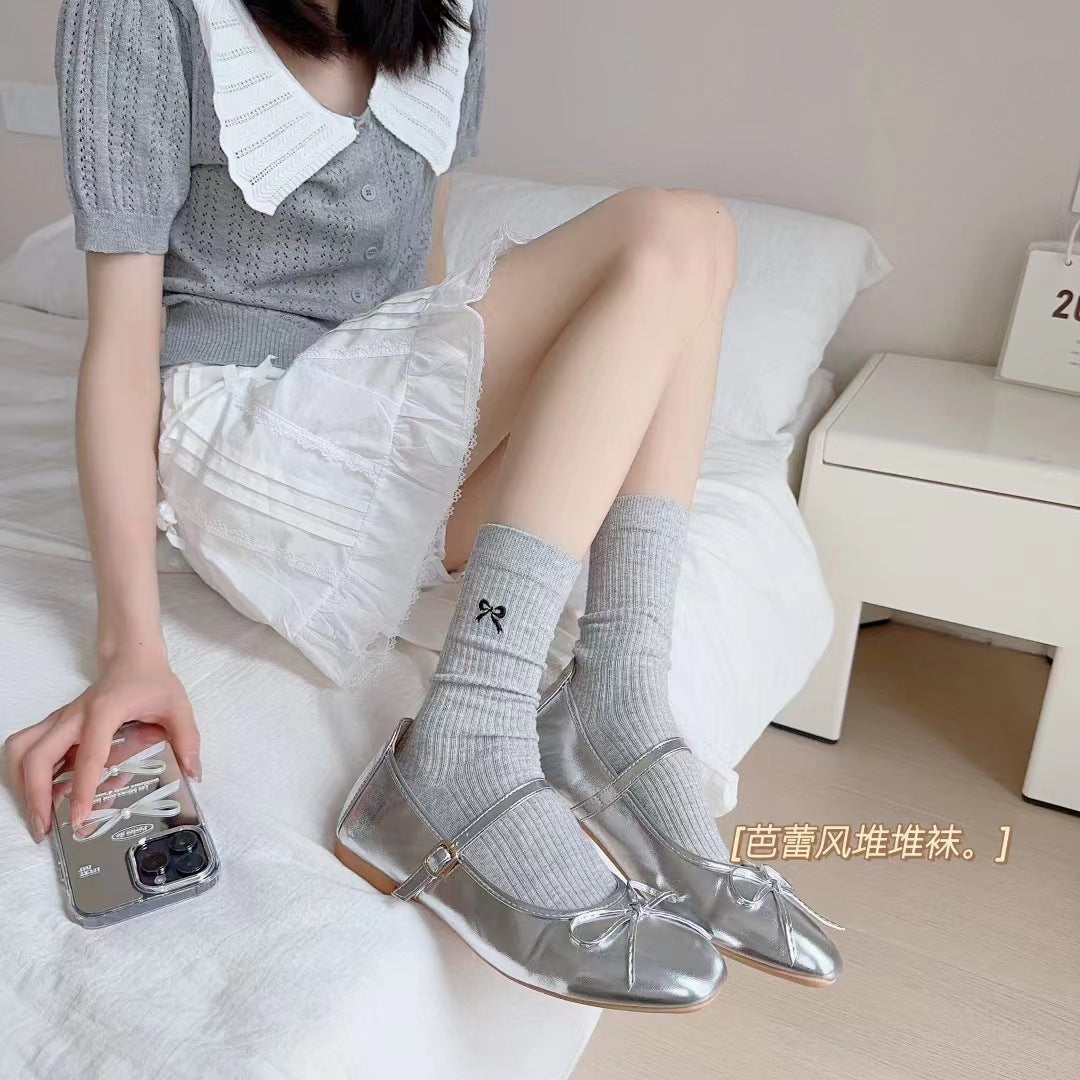 Embroidered Bow Cotton Crew Socks for Women | Casual Everyday Socks