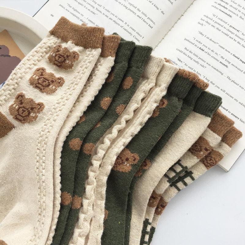 Vintage Bear Cotton Crew Socks | Cozy Winter Women's Socks