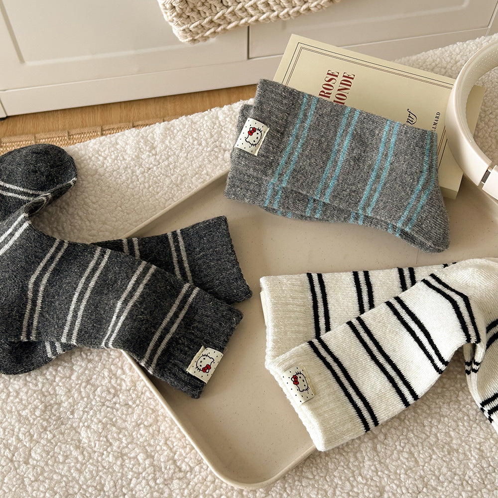 Cozy Wool Striped Crew Socks | Warm Winter Socks for Women