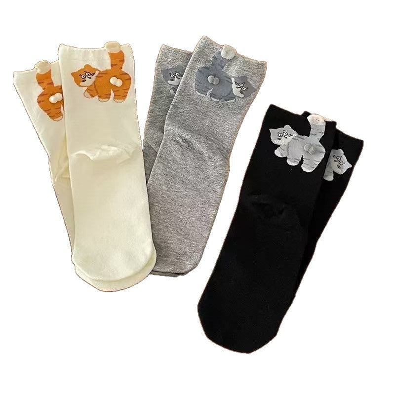 Funny 3D Cat Novelty Crew Socks for Women | Soft Cotton Cute Socks