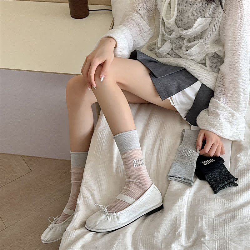 Sheer Glitter Crew Socks for Women | Summer Breathable Socks