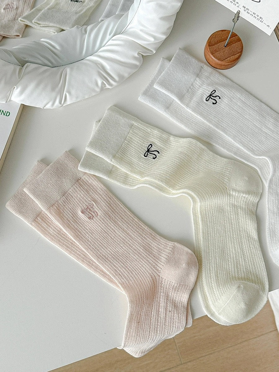 Thin Summer Ballet Bow Cotton Crew Socks for Women