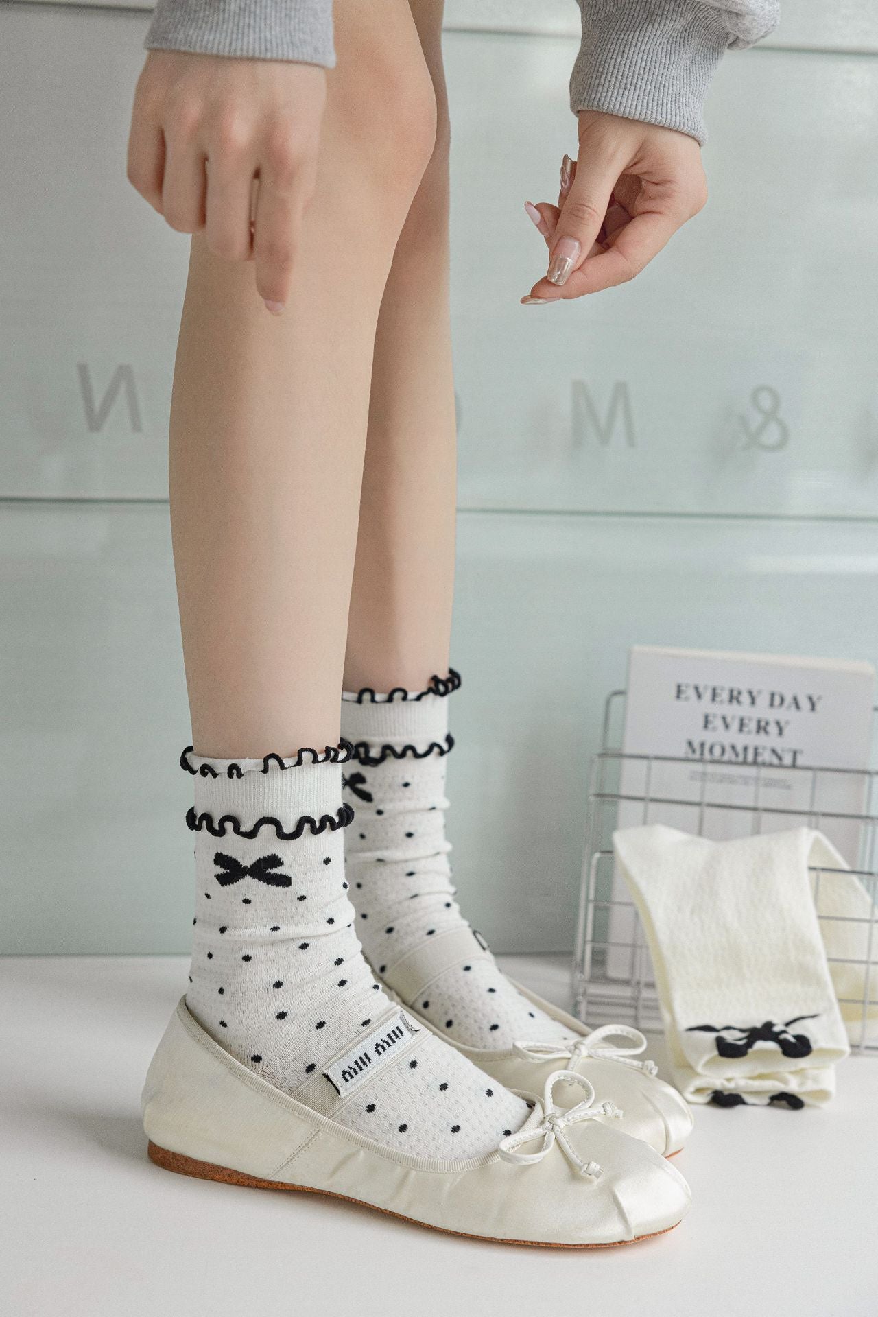 Balletcore Bow Crew Socks for Women | Breathable Summer Socks