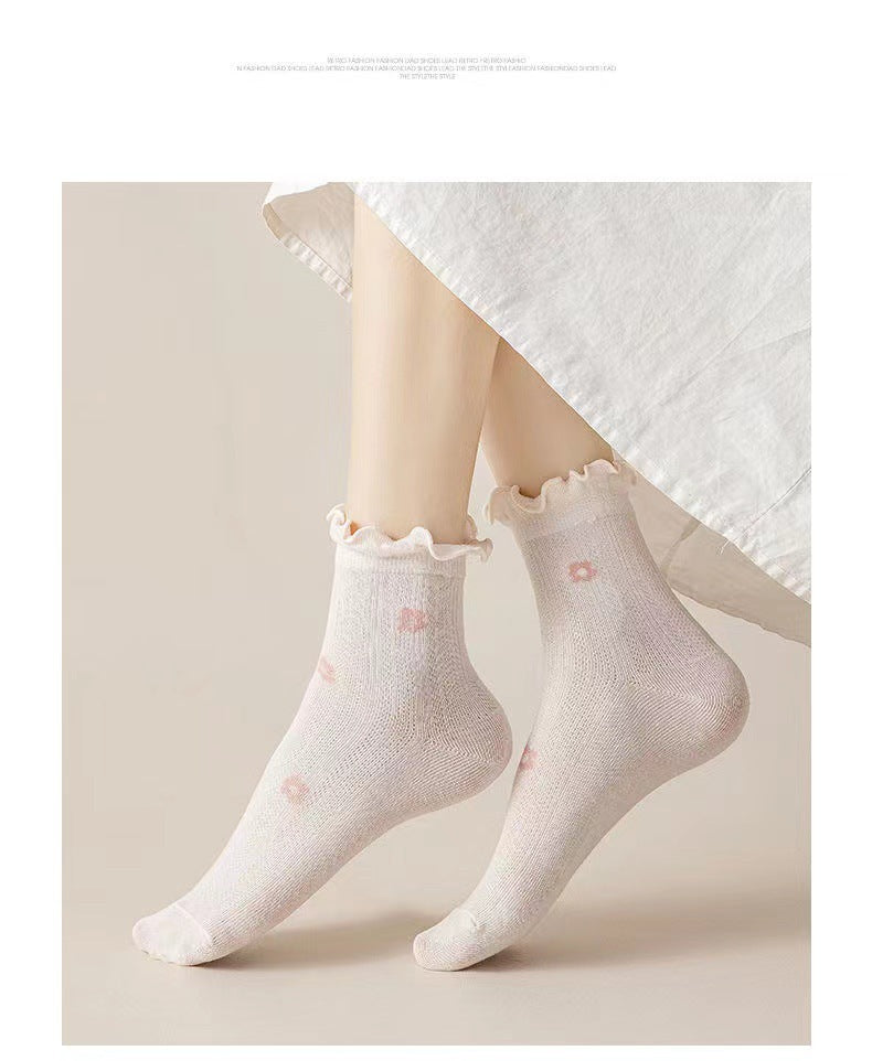 Breathable Ruffled Crew Socks | Thin Summer Women's Mid-Calf Socks