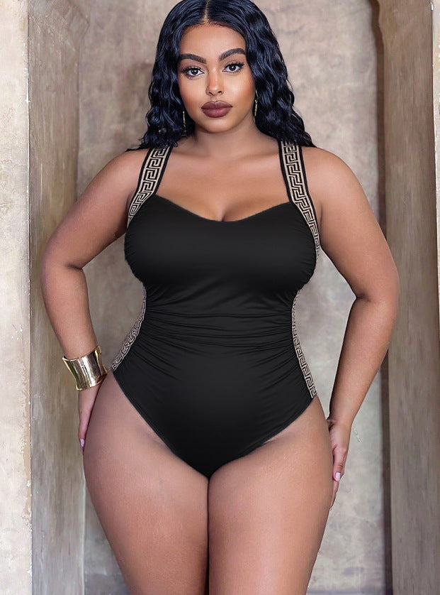 Black Plus Size Trimmed One-Piece Swimsuit | Curvy Swimwear