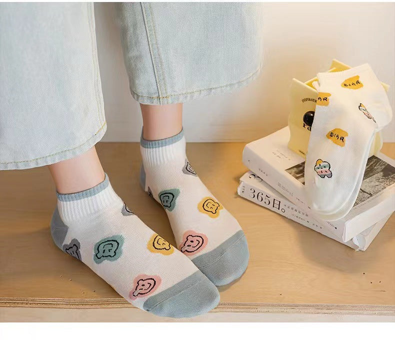 Cute Bear Print Ankle Socks | Breathable Summer Socks for Women