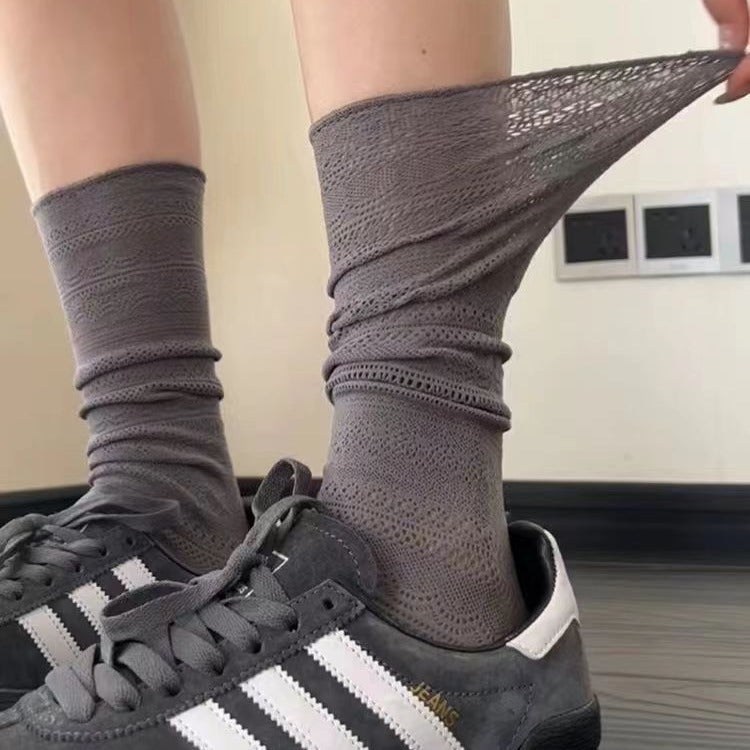 Lace Mesh Slouch Crew Socks | Breathable Summer Socks for Women