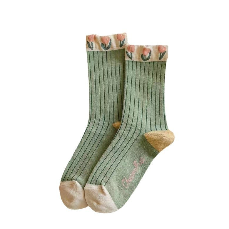 Floral Crew Socks for Women | Soft Cotton Patterned Socks