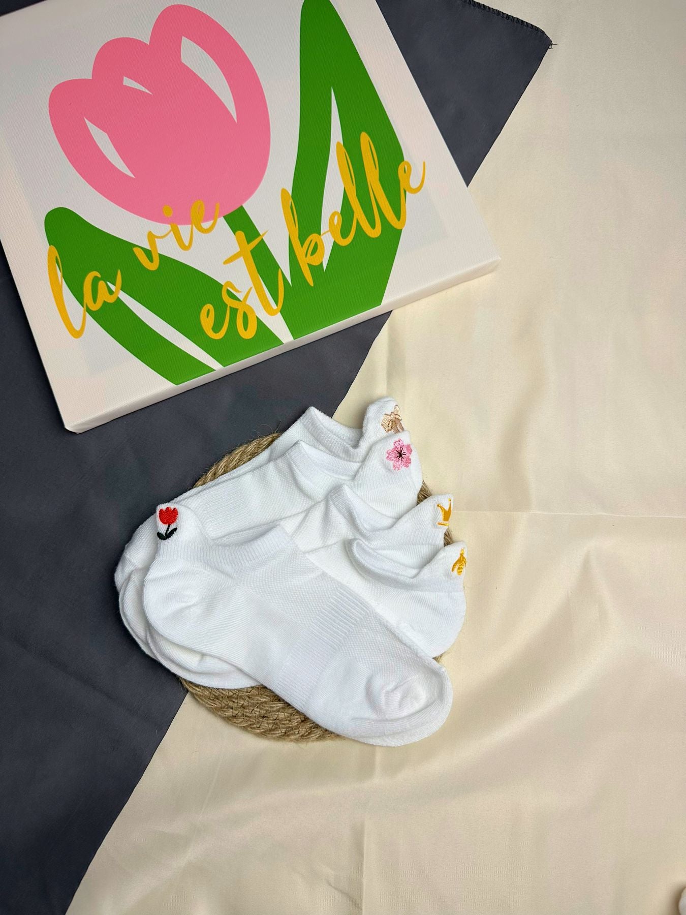 Cute Embroidered No Show Socks for Women | Breathable Cotton