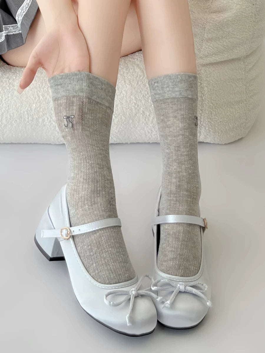 Ballet Bow Cotton Crew Socks | Breathable Summer Socks for Women