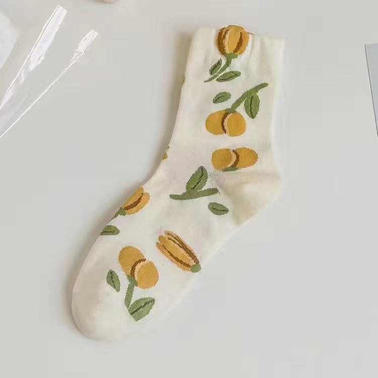 Floral Patterned Crew Socks for Women | Soft Cotton Casual Socks