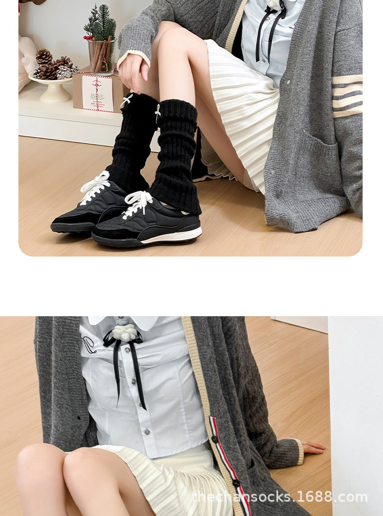 Cozy Ruffled Bow Slouch Socks for Women | Warm Winter JK Socks