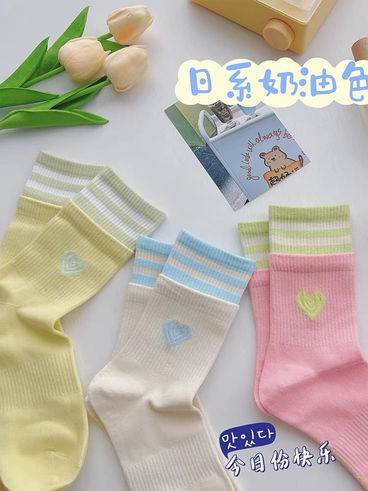 Cute Heart Striped Crew Socks | Athletic Socks for Women