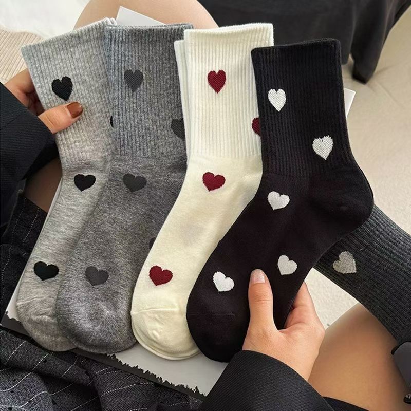 Heart Print Cotton Crew Socks for Women | Casual Trendy Everyday